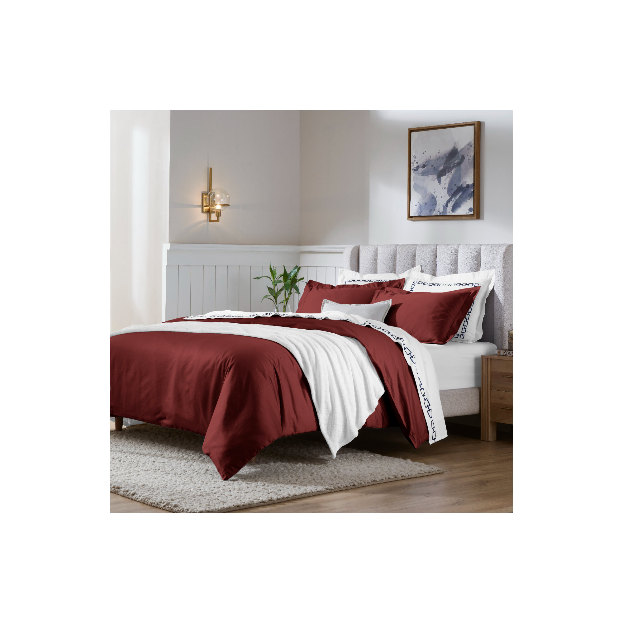 Cotton Duvet Cover Set, Burgundy, Full/Queen Duvet Cover + 2 Pillow Sham