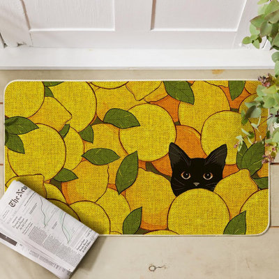 Paillasson chat citrons, décoration intérieure profil bas