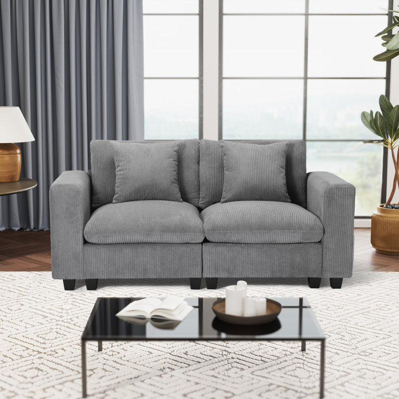 Causeuse modulaire en velours côtelé avec port USB, Gris