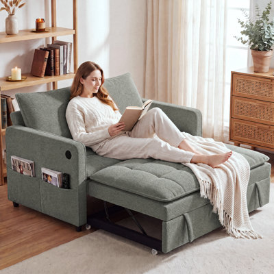 Canapé-lit de 51 pouces, canapé-lit gigogne 3 en 1 avec ports USB, gris