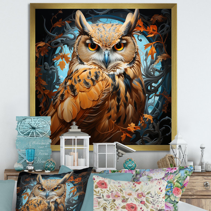 Owl Twilights Mystique, Cadre doré simple, H 24 po x l 24 po x P 1 po
