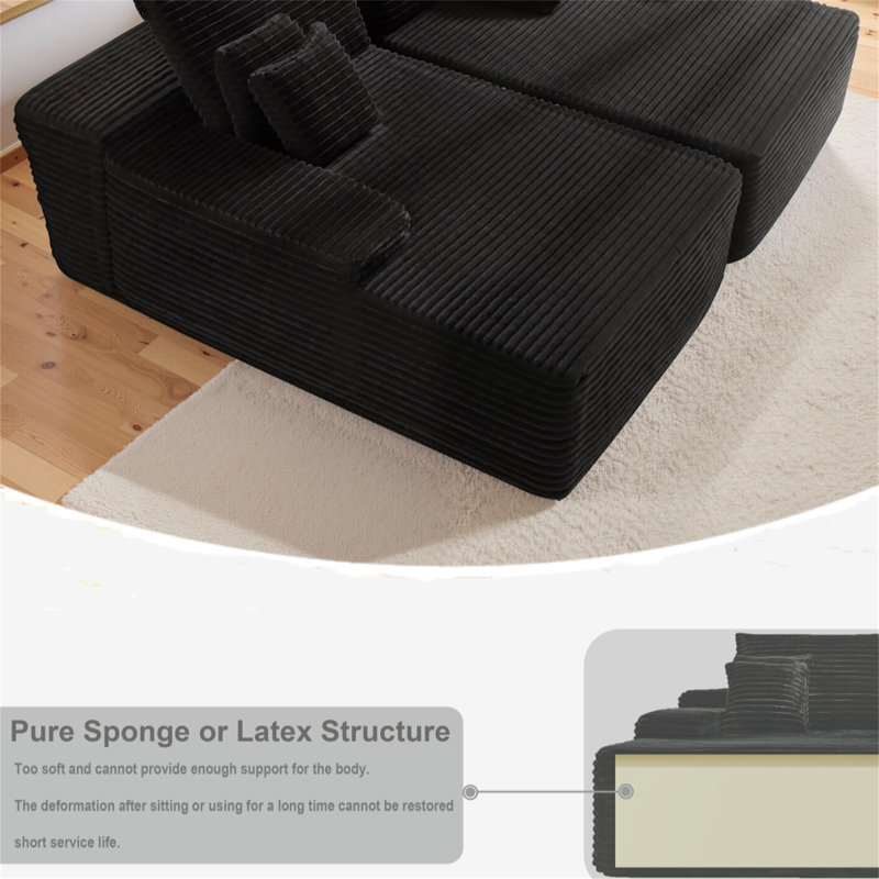 81"cloud Sectional Couch, L-shape Chaise With R-shape Chaise With Deep Seat And Comfortable 2 Seater Couch