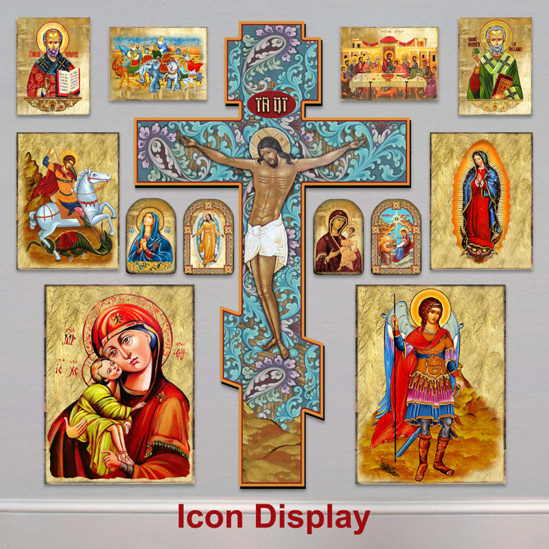 Gold-Plated Wooden Religious Icon Wall Art, 8" x 6"