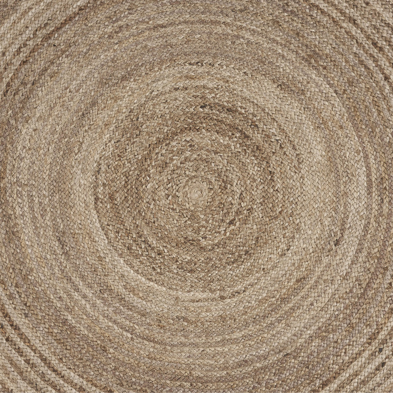 Tapis d'intérieur gris rayé en jute / sisal tressé à la main de style campagne moderne Arlean, Rond 6 pi