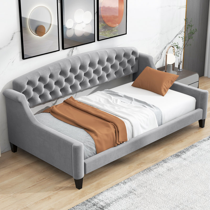 Twin size Rockleigh with Tufted Button Backrest, Gray, Twin