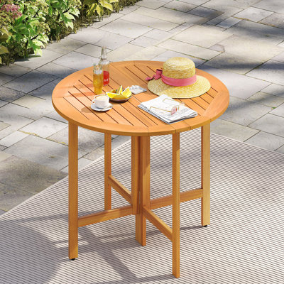 2PCS 36" Outdoor Folding Round Dining Table with Slatted Tabletop for Backyard by Topbuy