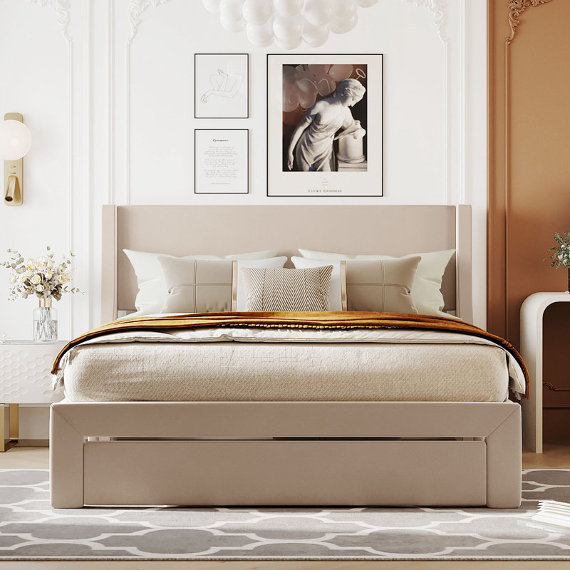 Bed Frame, Beige, Queen
