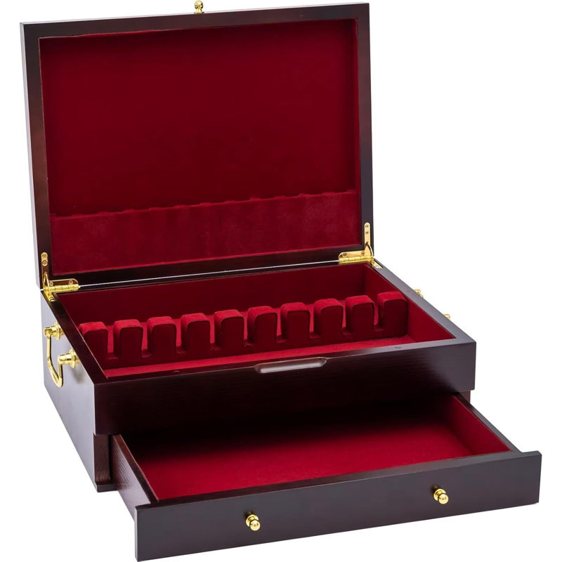 **Elegant Wooden Silverware Storage Box with Handle | Felt-Lined Flatware Chest for 12+ Utensil Sets**