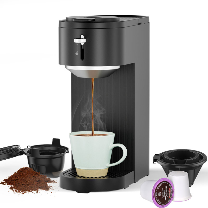Cowsar Single Serve Coffee Maker for Capsules & Grounds, 5 Brew Sizes (6-14 Oz), Adjustable Height, Compact Design, Fast & Easy Cleaning, Perfect for Home/Office/Travel, Black