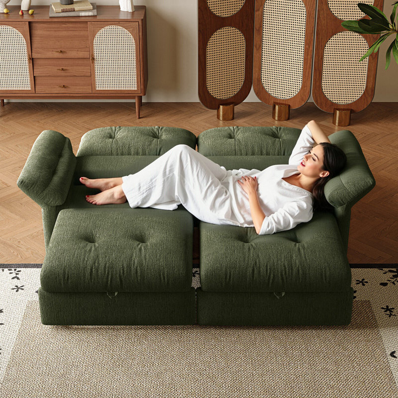 Canapé-lit convertible de 81,5 po, canapé-lit en chenille 2-en-1 avec structure en bois massif, accoudoirs larges et mousse haute résilience pour salon, appartement et chambre d'amis