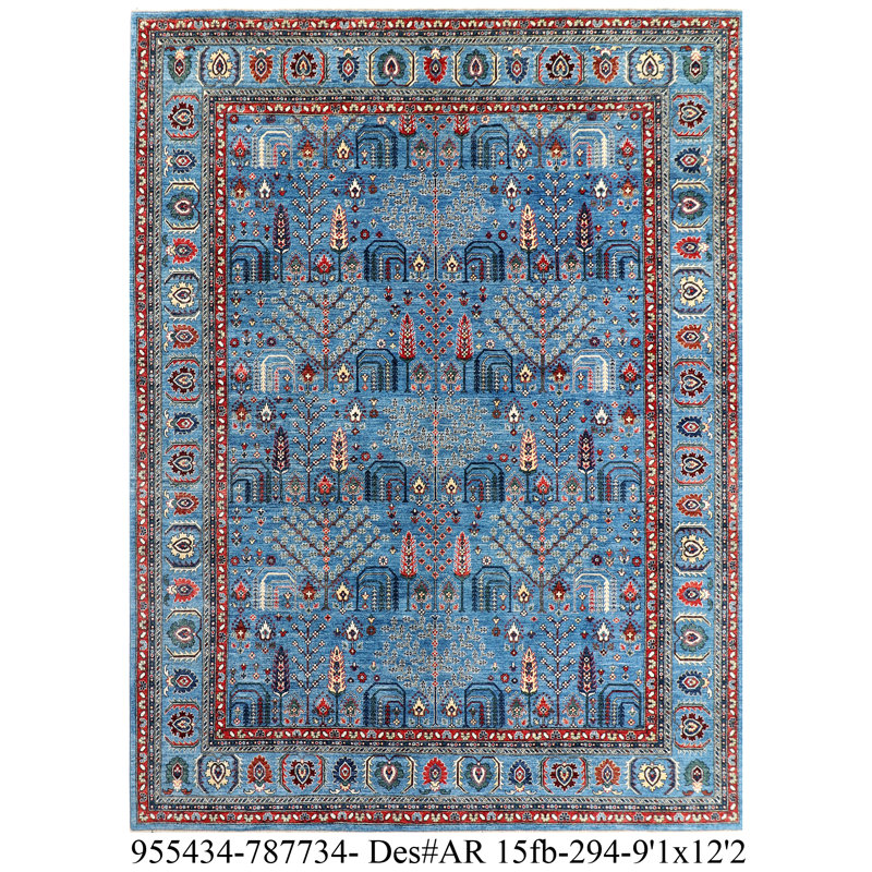 Aryana Wool Southwestern Area Rug in Blue/Rust