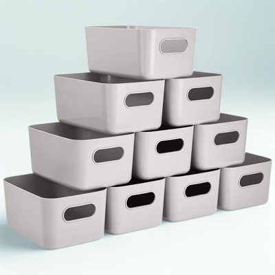 Plastic Storage Bins with Handles, Multipurpose Stackable Organizer Baskets for Home, Bathroom, Kitchen, Office, Lightweight Sturdy Containers for Small Daily Items