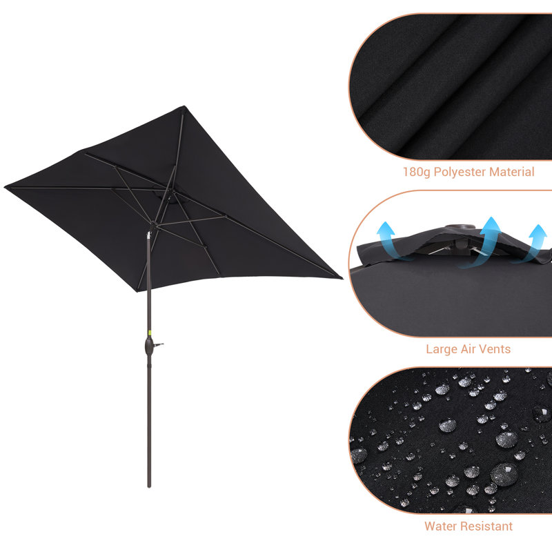 Parasol de marché rectangulaire 10' x 6,5', Noir, noir, noir, noir
