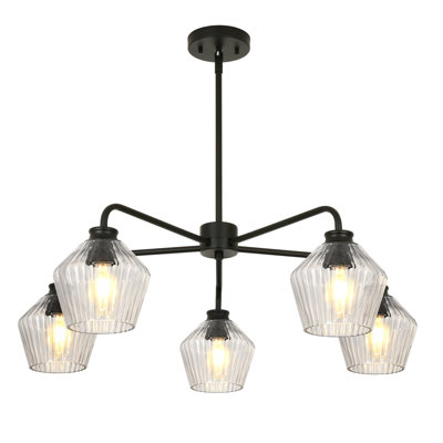 30" 5-Light Clear Striped Glass Circular Chandelier Pendant Lights