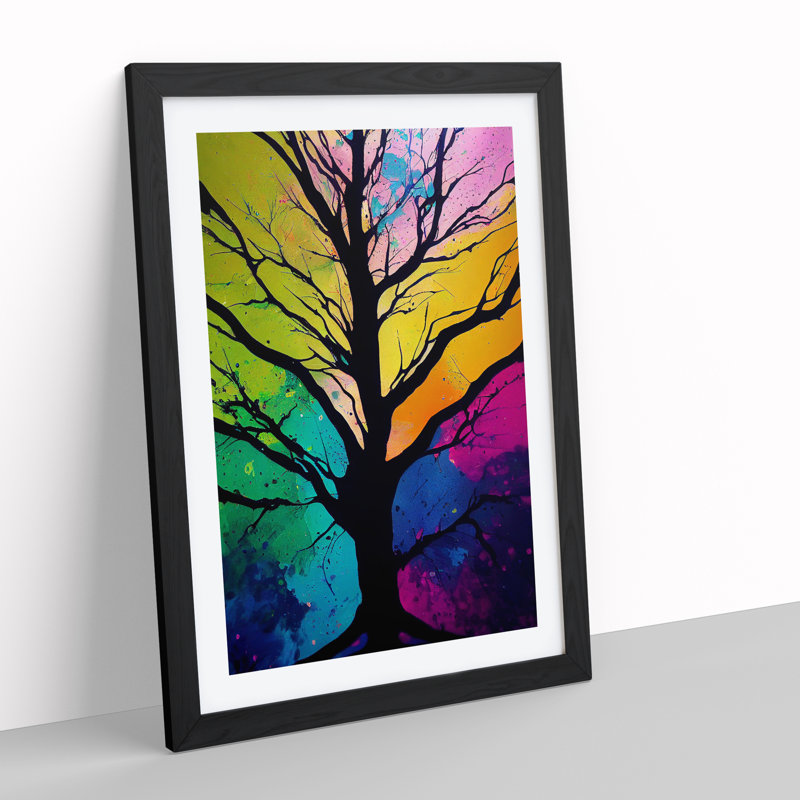 A Colourful Abstract Tree No.4 - Framed Print, 34cm H x 25cm W, Black