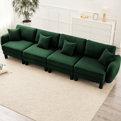 Boucle Upholstered 4 - Seater Couch With Distinctive And Legs, Ideal For Movie Nights, Wooden Frame , Cylindrical Comfortable Daily Use, Spring Coil System