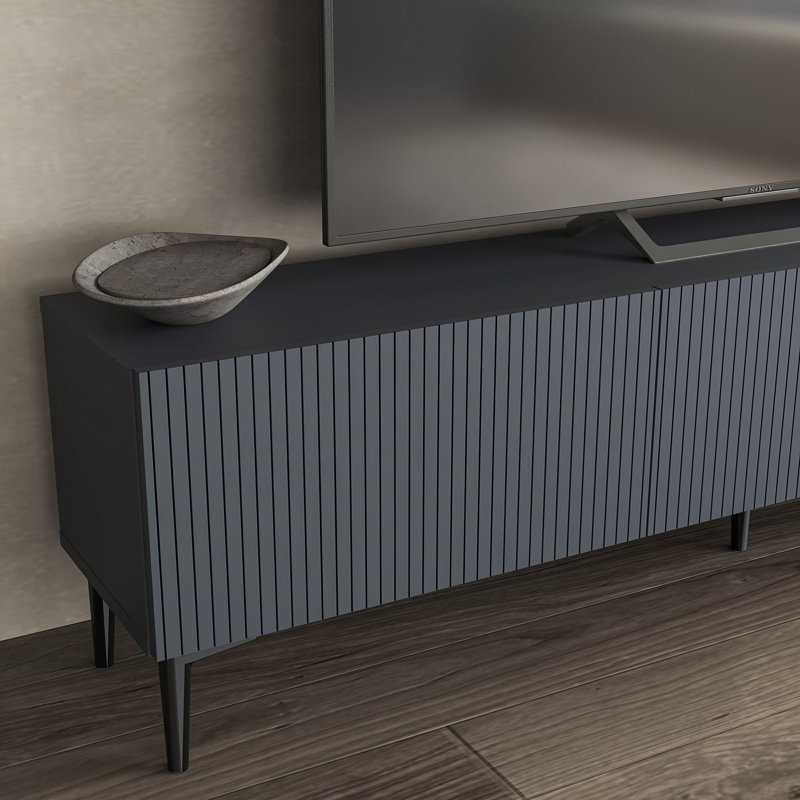 Meuble télé 70,9 po x 17,7 po x 12,4 po Modern Anthracite | 100% panneau de particules enduit de mélamine, épaisseur: 0,7 pouce | Conception murale, concept rayé | Élégant et fonctionnel pour les salons et les espaces multimédias