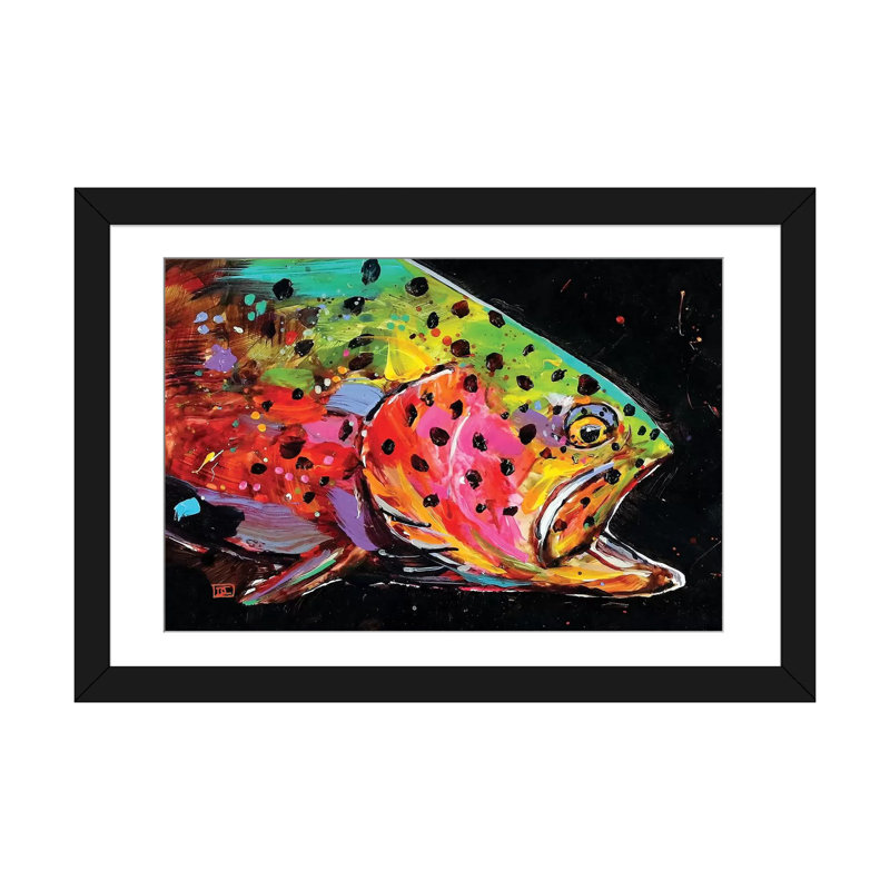 " Crazy Trout " by Dean Crouser, Black Framed Paper, White, 16" H x 24" W x 1" D