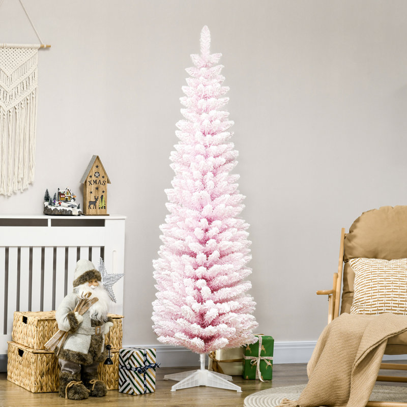 Arbre de Noël neige enneigé, arbre de Noël mince avec branches réalistes et base en plastique pour la décoration intérieure