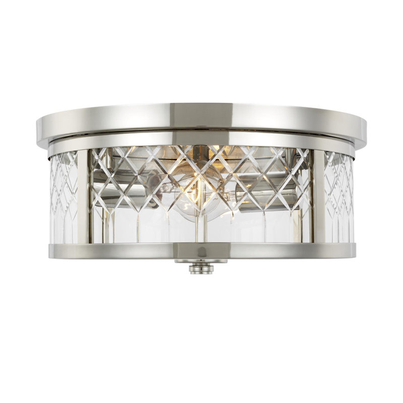 Alexa Hampton Polished Nickel and Glass 2-Light Drum Flush Mount