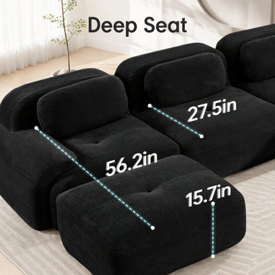 Canapé modulaire en forme de L sans assemblage Design ergonomique en velours côtelé de luxe pour animaux de compagnie avec accoudoirs courbés extra-larges 32D éponge à haute résilience pour les salons et les chambres à coucher, noir