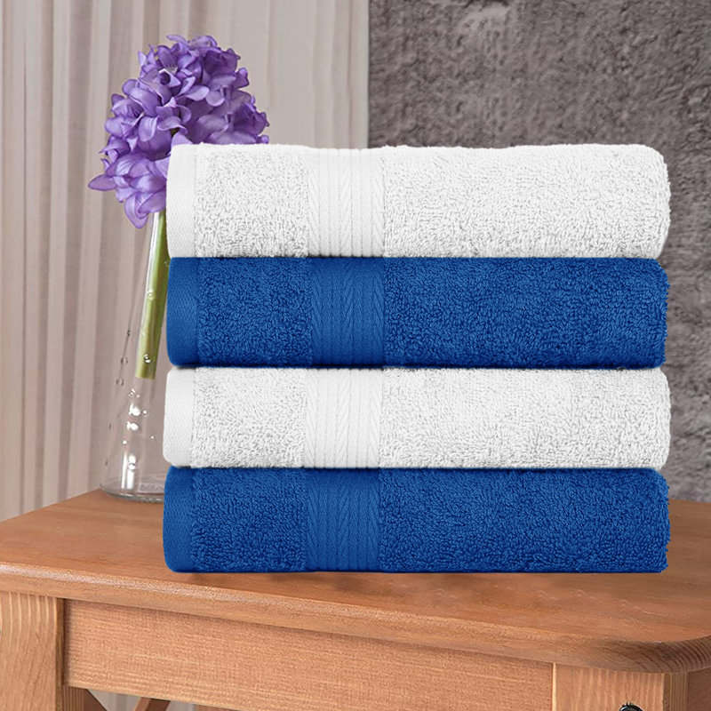 Hand Towel 100% Cotton 600 GSM Assorted Colors, White/Navy