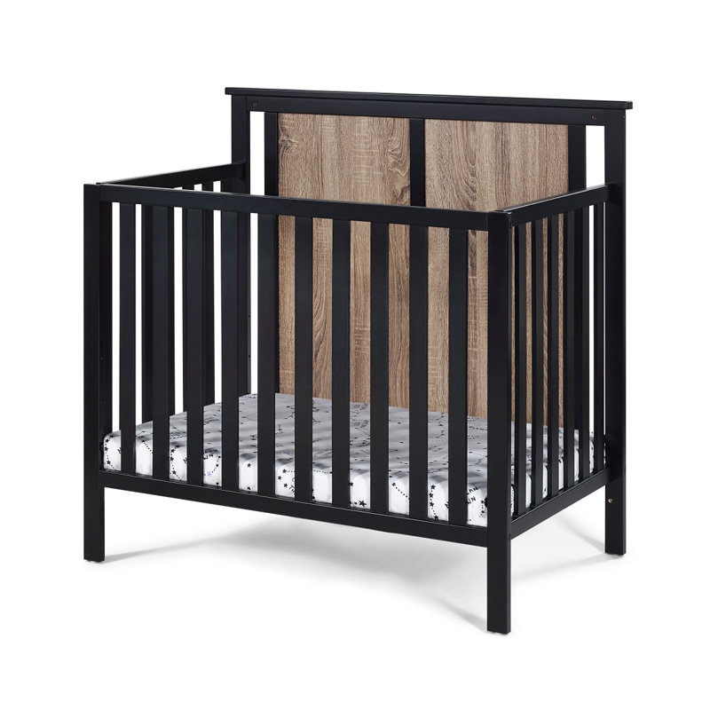 Mini lit de bébé avec surmatelas Connelly, Noir / brun