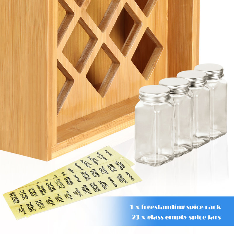 Freestanding Wood Spice Jar & Rack Set