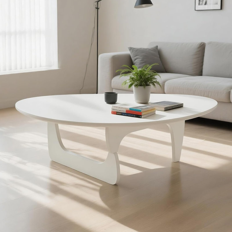 Table basse triangulaire moderne en bois massif - Design abstrait ovale Mid-Century