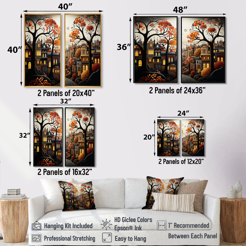 Cozy Village In Autumn Moonlit I - décoration murale brune, 36" H x 48" W, Wrapped Canvas, Does Not Apply