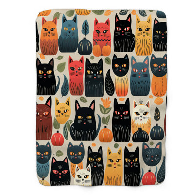 Parade de chats d'Halloween - couverture Sherpa de qualité supérieure 1 pièce
