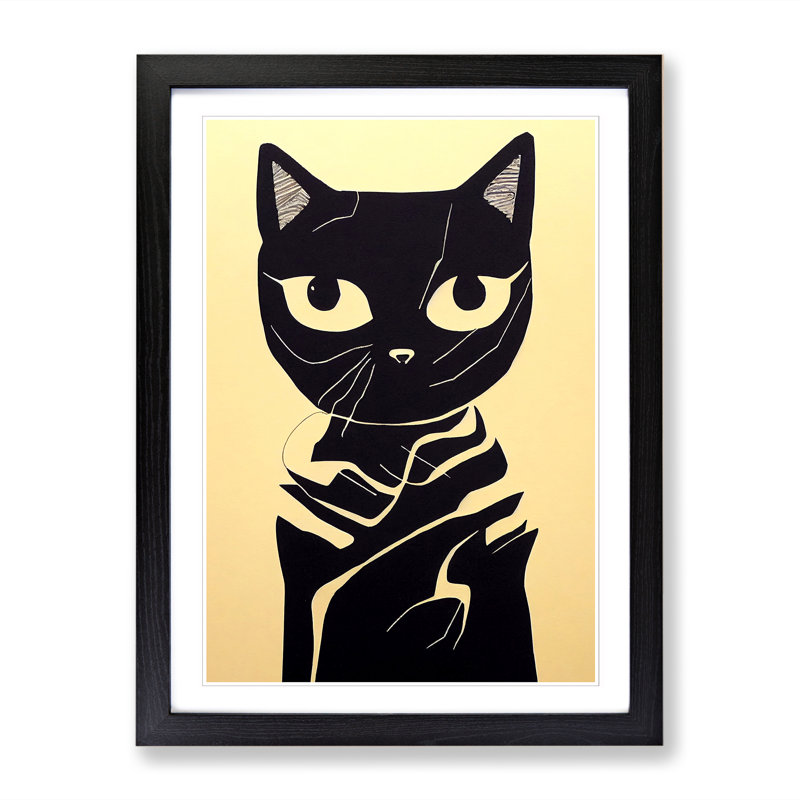 FRM-V0523-377X Cat Gestural - Single Picture Frame Print, 34cm H x 25cm W x 2cm D, Oak Framed