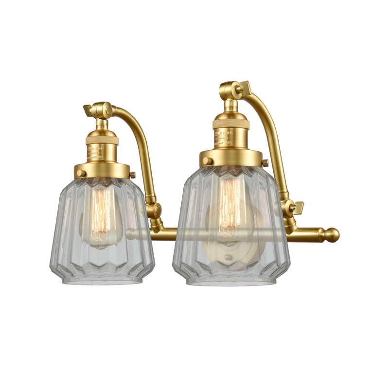 Éclairage pour meuble-lavabo 2 lumières Vinson, Transparent, Ampoule DEL rétro à intensité réglable de 3 W, Or satiné