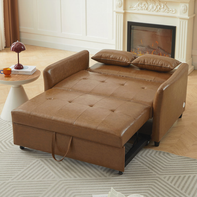 Lit convertible, fauteuil surdimensionné réglable avec trois ports USB, Similicuir brun