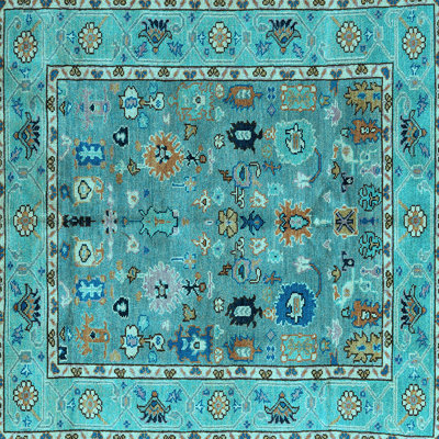 Tapis carré en laine / polyester tissé à la machine oriental turquoise 4 pi x 4 pi
