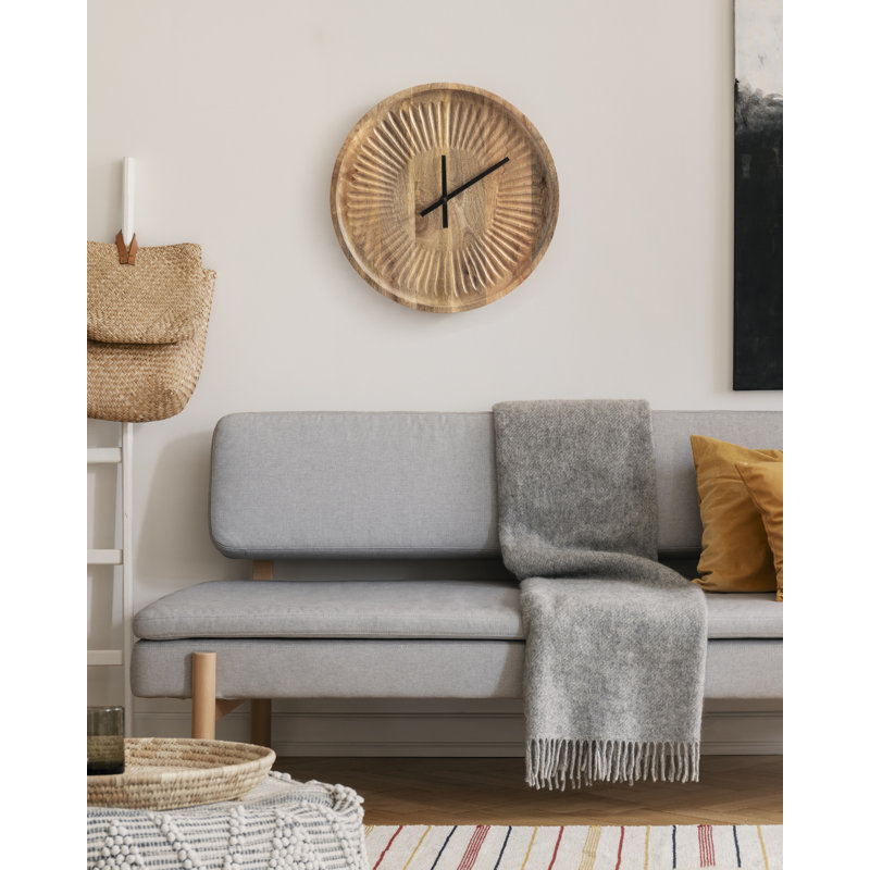 Numberless Carved Wood Clock, Natural