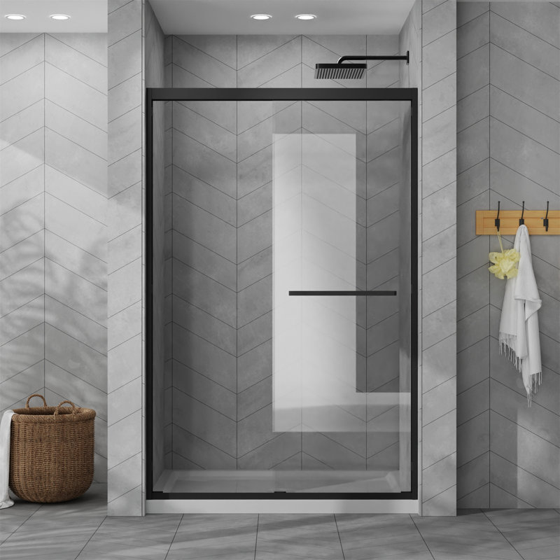 48"x72" Sliding Shower Door Combo With 48" White Acrylic Shower Base - Aluminum Framed Double Sliding Tempered Glass Door, Matte Black - Bathroom Shower Enclosure Furniture