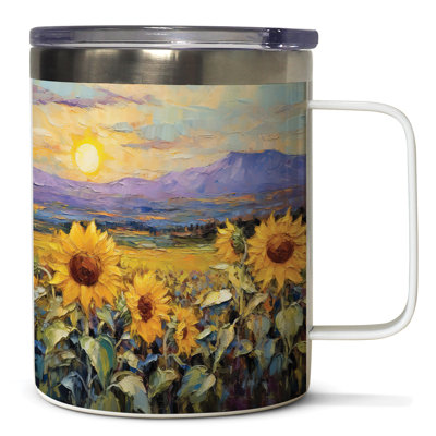 Tasse en acier inoxydable avec couvercle 12 oz. August Grove® Field of Sunflowers