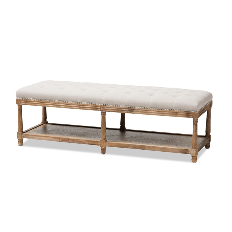 Banc de rangement Backes en bois massif de couleur chêne beige, H 18,90 po x l 57,48 po x P 18,90 po