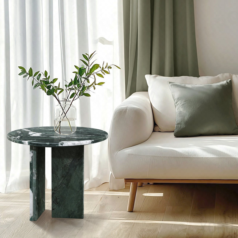 Table basse verte en marbre naturel - 17,7 po de diamètre x 15,8 po de hauteur