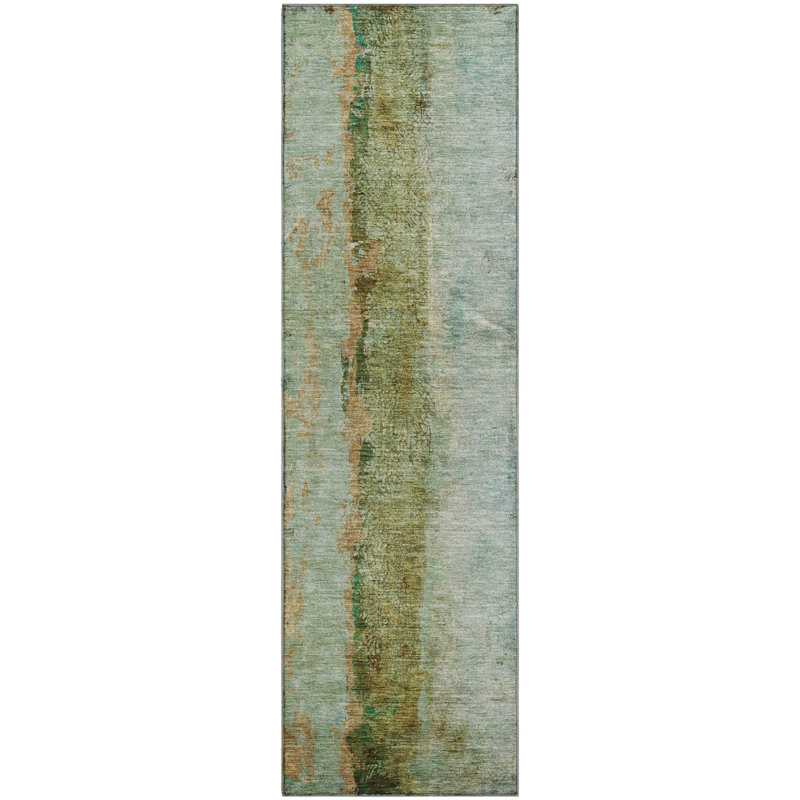 Premium Machine Washable Cerrito AMF605 Green Rug, Runner 2'3" x 7'6"