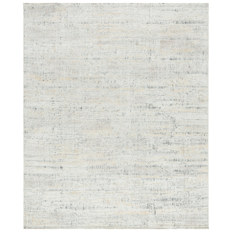 Tapis gris / or tissé à la main en viscose / coton / laine Bedford 201, Rectangle 8 pi x 10 pi