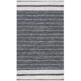 Henneman Hand Woven Cotton/Wool Striped Rug in Black/White