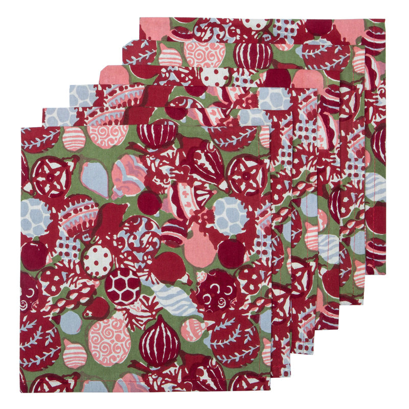Festive Red and Green Cotton Christmas Napkins Set of 6