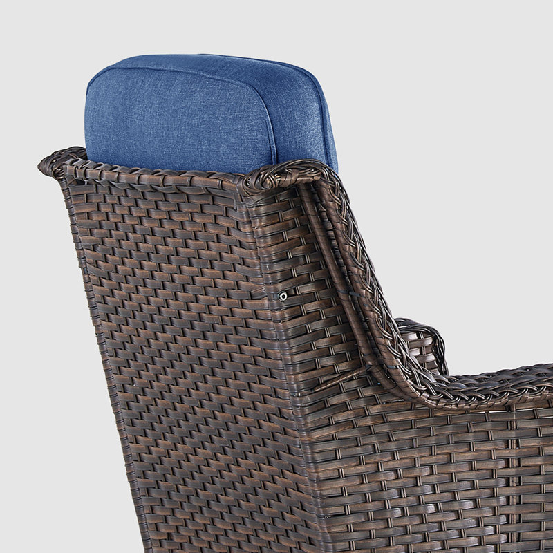 Luxury Patio Furniture Set with 6-inch Thick Cushion, Outdoor High Back Swivel Rocker Patio Chairs, 3PCS Wicker Conversation Set for Deck Yard and Poolside, Blue