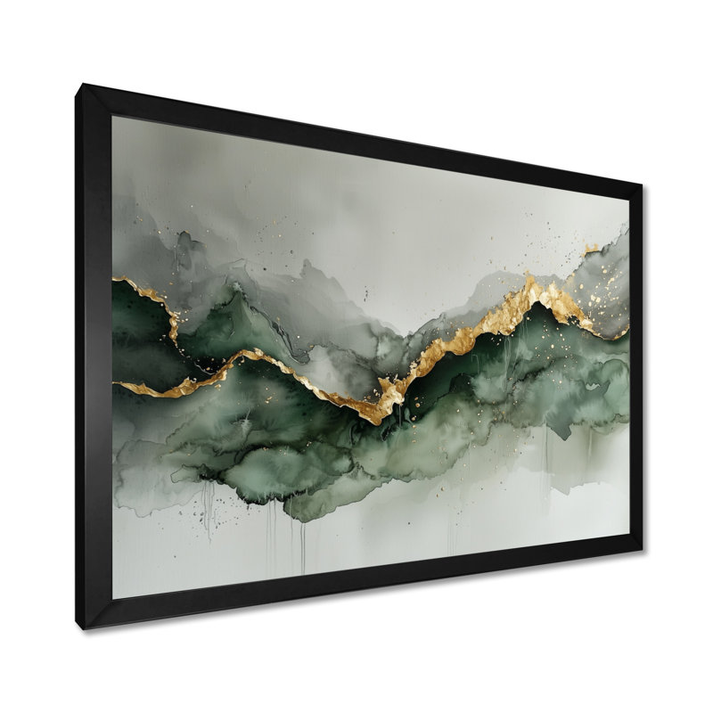 Éthéré éthéré de marbre Calacatta III émeraude - peinture abstraite, art mural, H 24 po x l 32 po, Cadre de photo unique