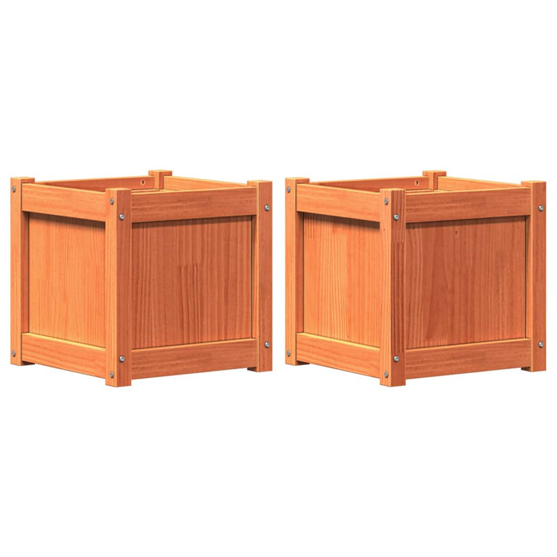 Brieuc Wood Planter Box, 2, Natural Orange