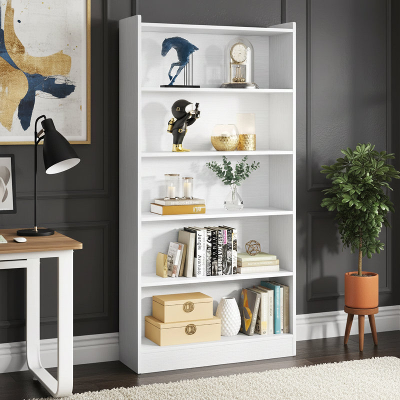 Bibliothèque en bois, bibliothèque de 72 po de hauteur avec tablettes de rangement ouvertes à 6 niveaux, Blanc