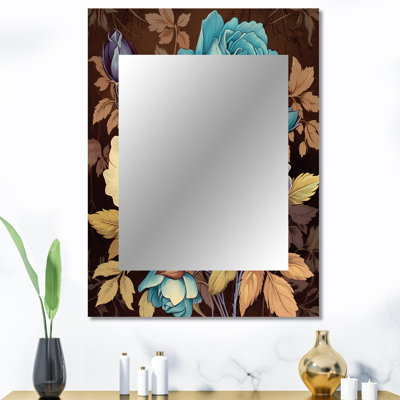 Rétro roses en fleurs rose bleu et blanc - miroir mural rose, miroir décoratif traditionnel, impression d'art en métal