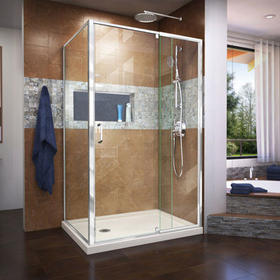 Cabine de douche Flex pivotante rectangulaire 48 "x 74,75" avec base incluse